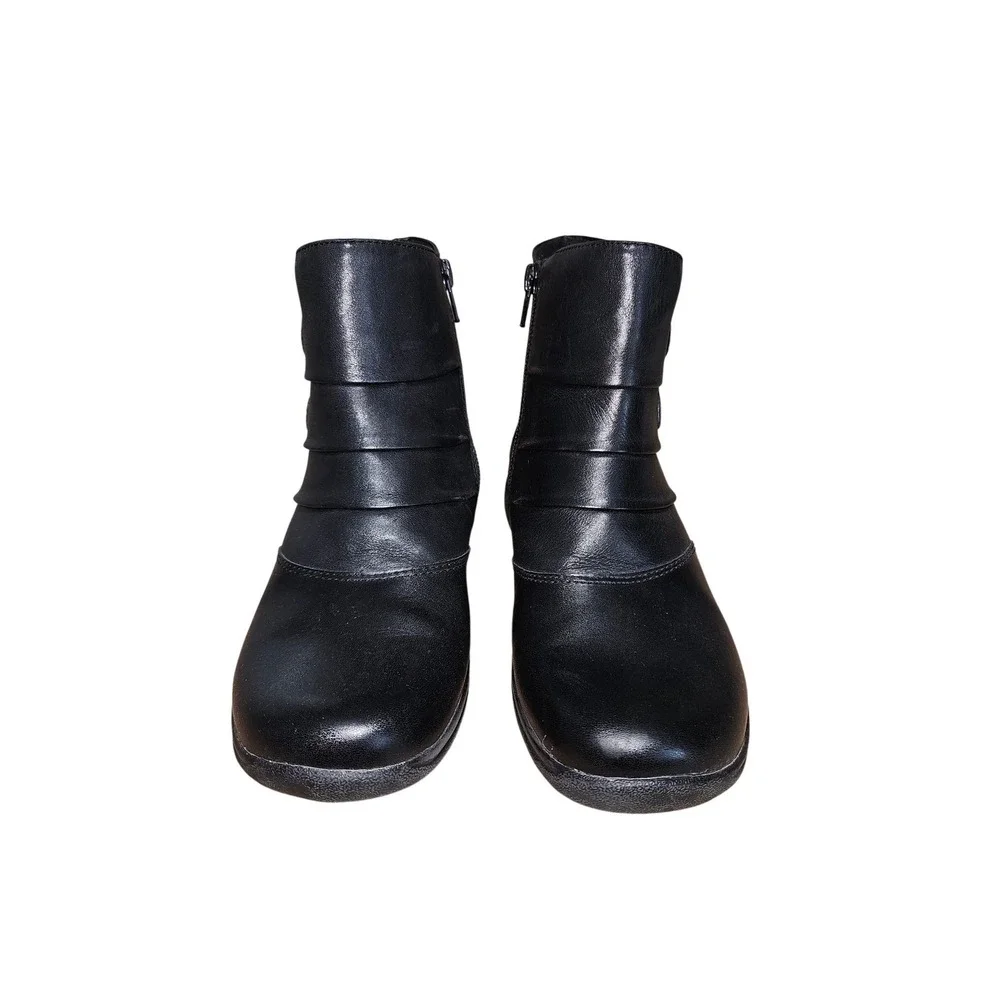 Earth Origins DeSoto‎ Black Leather Ankle Boots Buckle Zip Women's 6